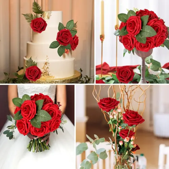 100pcs Artificial Flowers Dark Red Rose Bouquets {5}