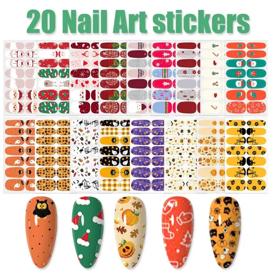 20 Sheets Mixed Halloween & Christmas Nail Wraps Stickers {2}