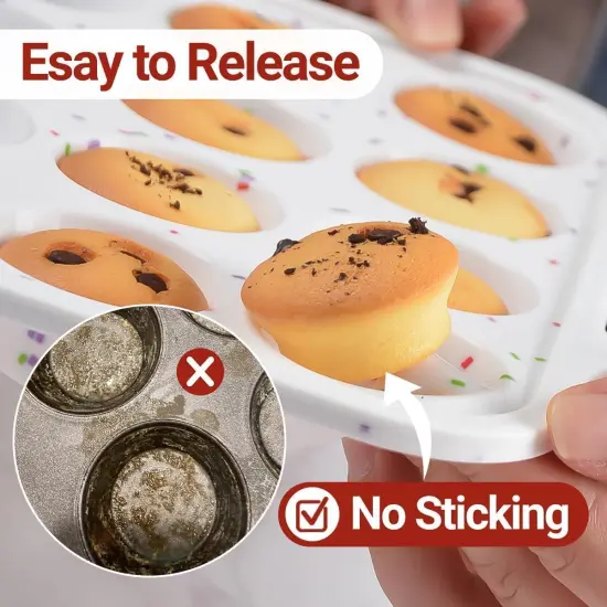 Silicone Mini Muffin Pan, Metal Reinforced Frame 24 Cups Nonstick Mini Cupcake Pans with Handles Easy to Move for Baking Mini Muffin, Cupcake, Egg Bites Oven Safe, 2 Pack Confetti {2}