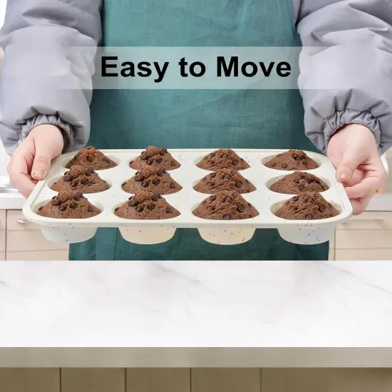 12 Cup and Mini 24 Cup Nonstick Cupcake Pan Set, Silicone Muffin Pan with Metal Reinforced Frame, Oven & Dishwasher Safe - Perfect for Baking Muffins, Cupcakes (2Pcs, Rainbow Dots) {3}