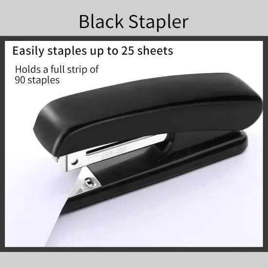 Black Modern Office Stapler, 25 Sheet Capacity, Automatic, Includes 1000 Staples and Staple Remover {2}