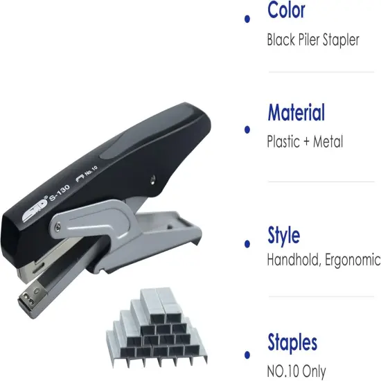 Handheld Plier Stapler, Desktop Stapler, Sturdy Metal Hand Stapler for Office, School and Home, Only Can Use with NO.10 Staples, Black, 2024 Gifts {2}