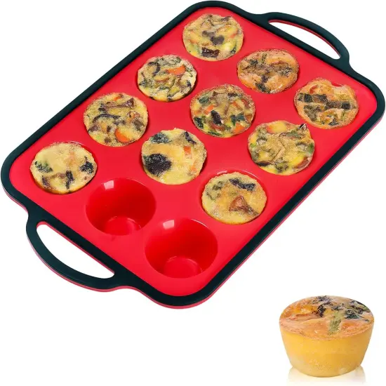 Silicone Muffin Pan, Metal Reinforced Frame Larger than Mini Cupcake Pan Easy to Handle 12 Cups Nonstick Small Silicone Muffin Tray for Baking Homemade Muffins, Cupcakes, Egg Bites {1}
