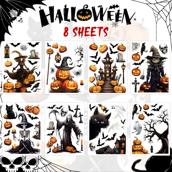 8 Sheets Halloween Window Clings, Scary Halloween Window Stickers {2}