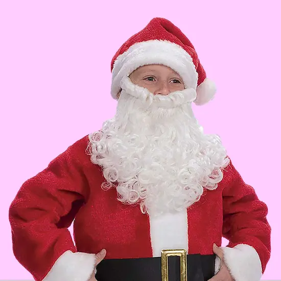 Childs Plush Santa Suit Red and White Costume with Beard Hat and Boot Tops {3}
