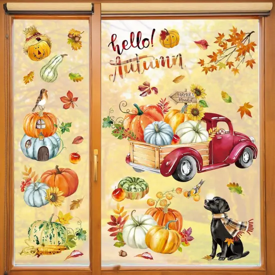 Thanksgiving Autumn Pumpkin Truck Double Sided Window Clings {1}