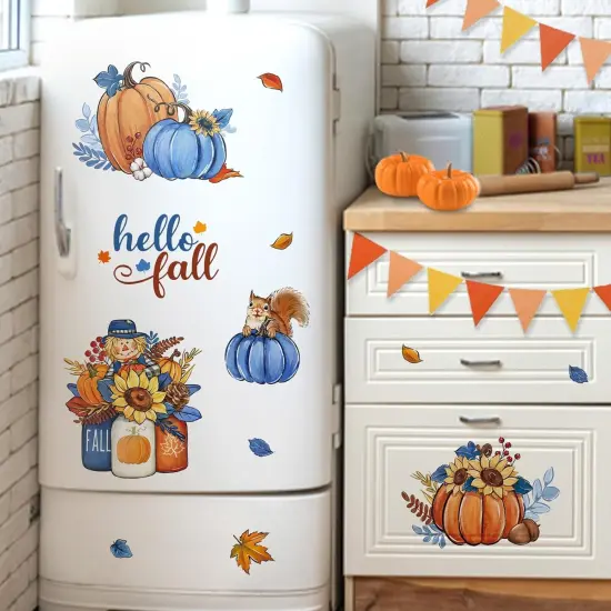 Hello Fall Blue Pumpkin Window Clings 4 Sheets - Fall Pumpkin {3}
