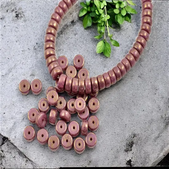 *50* 6x3mm Gold Washed Opaque Dusty Rose Pink Heishi Beads {1}