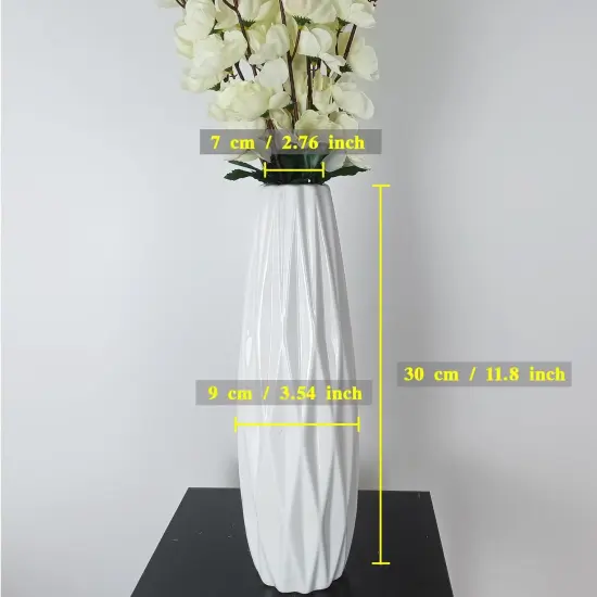 White Ceramic Flower Vase,12 Inch Tall Modern Textured Vases for Farmhouse,Shelf,Table Centerpieces,Home Decor,Living Room Decorations Minimalist Large Pattern Vase for Pampas Grass Flower {2}