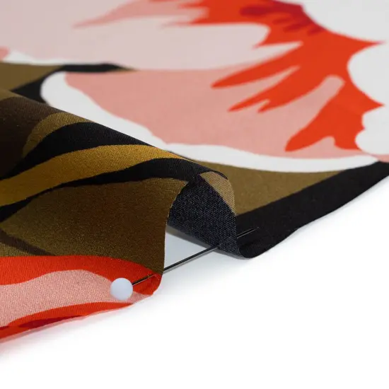 1 Yard Muted Blue Red Black Silk Charmeuse Print Big Floral Border Made in Italy Width 53" {2}