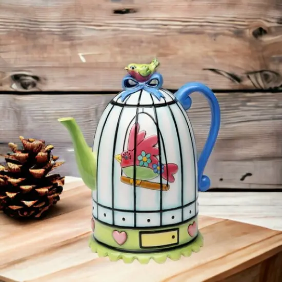 Ceramic Birdcage Teapot, Gift for Her, Gift for Mom, Tea Party D&eacute;cor, Caf&eacute; D&eacute;cor, Spring Kitchen Decor {2}
