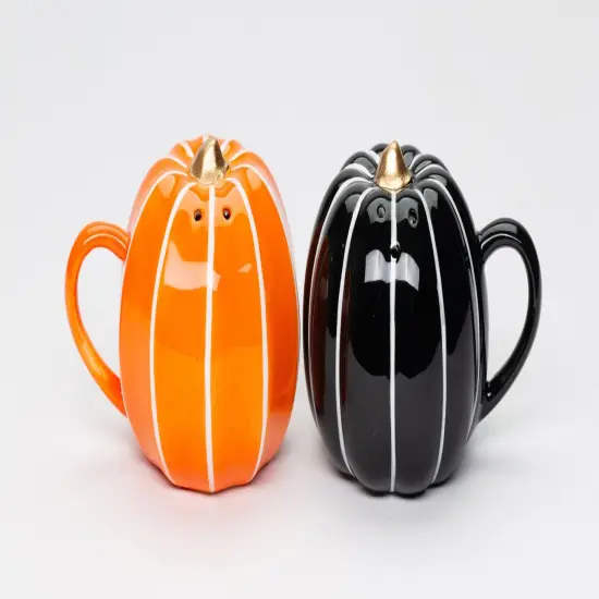 Ceramic Orange and Black Modern Pumpkin Salt And Pepper Shakers, Halloween Decor, Fall Decor, Kitchen Decor, Gift for Her, Gift for Mom {4}