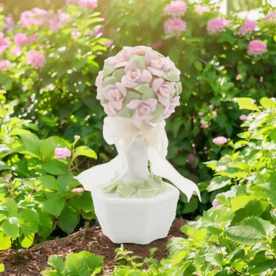 Ceramic Mini Pink Rose Flower Topiary Figurine, Wedding Decor, Gift for Her, Gift for Mom {2}