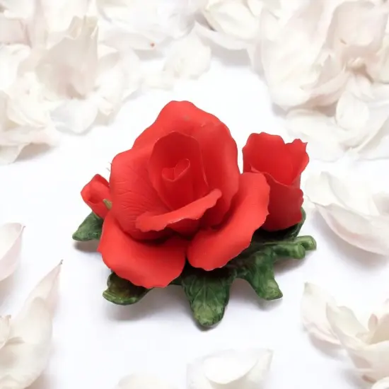 Ceramic Red Rose Flower with Flower Bud Candle Holder, Wedding Decor, Romantic Decor, Gift for Her, Gift for Mom {1}