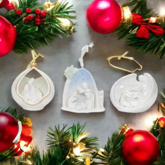 Ceramic Nativity Scene Christmas Tree Ornaments-Set of 3, Home Décor, Gift for Her, Gift for Mom, Religious Décor, Christmas Décor {1}