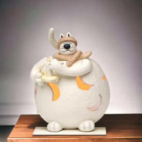 Clay Fat Cat Tealight Candle Holder, Home D&eacute;cor, Gift for Her, Gift for Mom, Kitchen D&eacute;cor, Cat Lovers Gift, Pet Loss Gift {1}