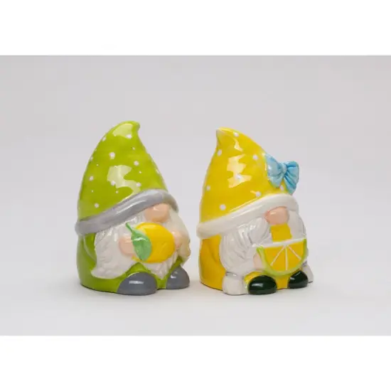 Ceramic Summer Lemon Gnome Salt and Pepper Shakers, Gnome Lover Gift, Fairy Garden Decor, Summer Decor, Kitchen Decor {3}