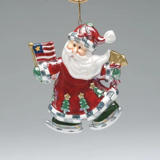 Ceramic Santa Claus Holding American Flag Ornament, Christmas Decor, Patriotic Christmas Tree, Gift for Her, Gift for Mom {2}