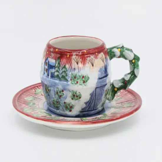 Ceramic Santa Claus in a Mug Cup and Saucer Set, Christmas Decor, Milk For Santa, Gift for Her {3}