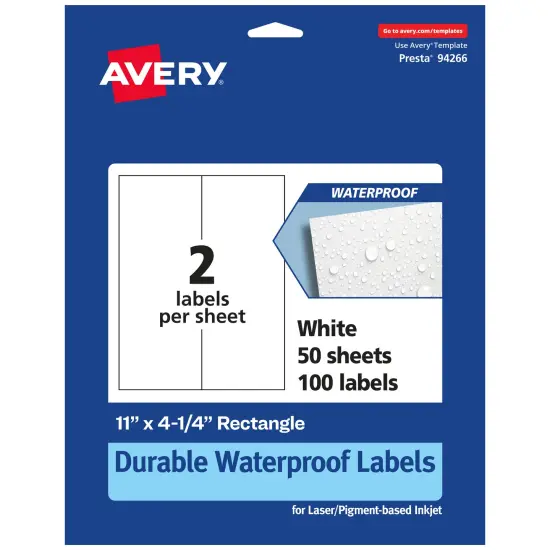 Avery Durable Waterproof Rectangle Labels, 11" x 4.25" {1}