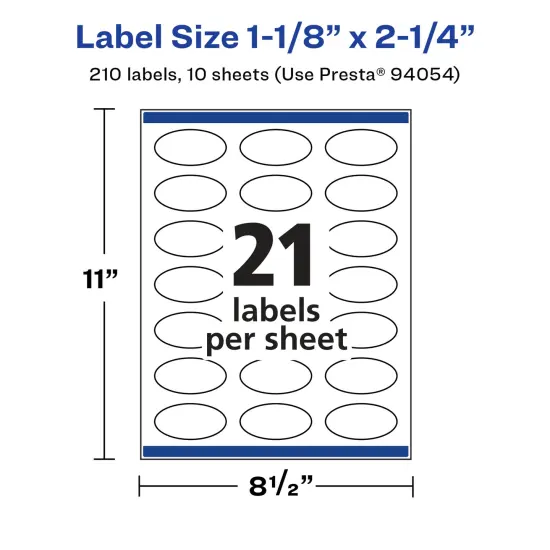 Avery Glossy White Oval Labels with Sure Feed, 1-1/8" x 2-1/4" {5}