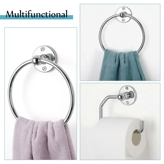 3-Piece Rustproof Bathroom Accessories Set Modern Toilet Paper Holder + 2 Towel Rings for Stylish Bathroom Storage Easy Install Silver {3}
