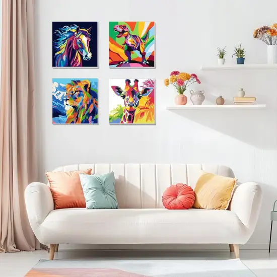 4 Pack Paint by Numbers Kit for Kids, Horse Color By Number Painting Kits for Kids Ages 8-12 Dinosaur Paint by Numbers with Framed Canvas Children DIY Paints by Number Kits for Beginners 8x8 Inch {5}