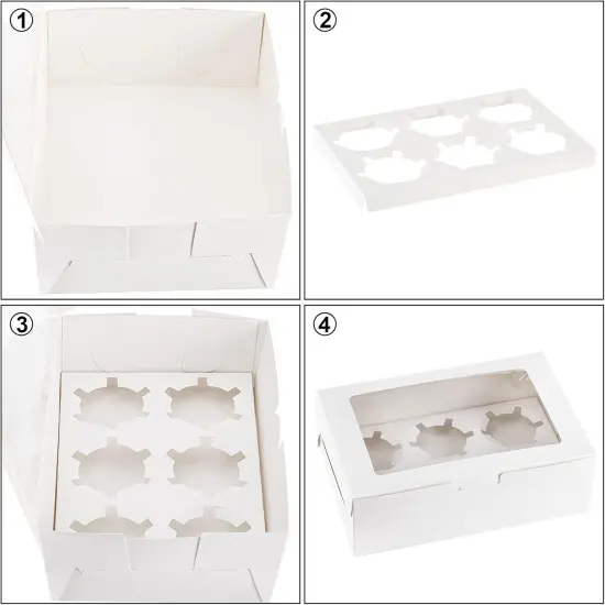 50 Pack Cupcake Boxes, White Cupcake Box with Window Insert Holds 6 Standard Cupcakes, 6 Count Half Dozen Cupcake Container, Bakery Pastry Boxes for Muffins, Cookies, Donuts {3}