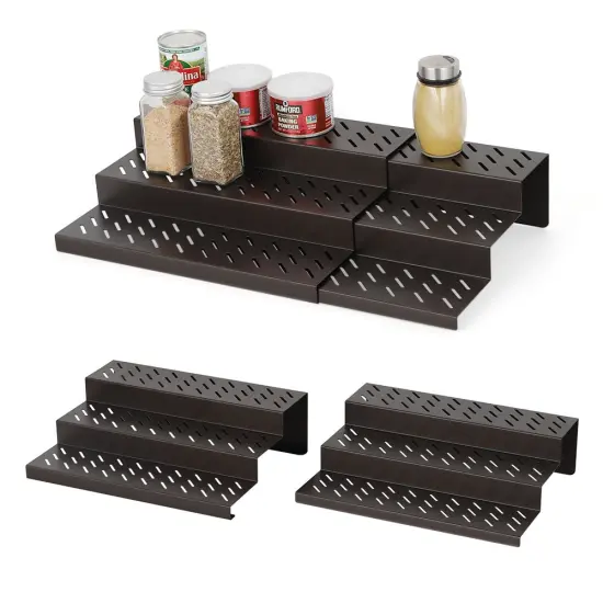 4pcs Bronze Tiered Spice Rack &ndash; Step Shelf Organizer for Kitchen Cabinet, Countertop & Pantry Storage {3}