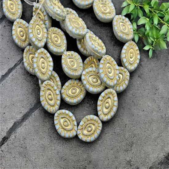 *10* 14x11mm Gold Washed Sky Blue Mystic Eye Beads {2}