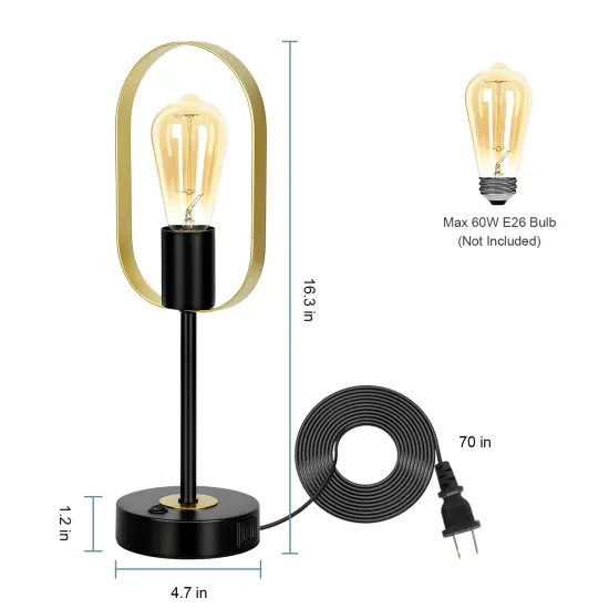 Modern Oval Ring Table Lamp Unique Desk Light with 2 USB Ports & AC Outlet for Bedroom, Office, or Living Room {2}