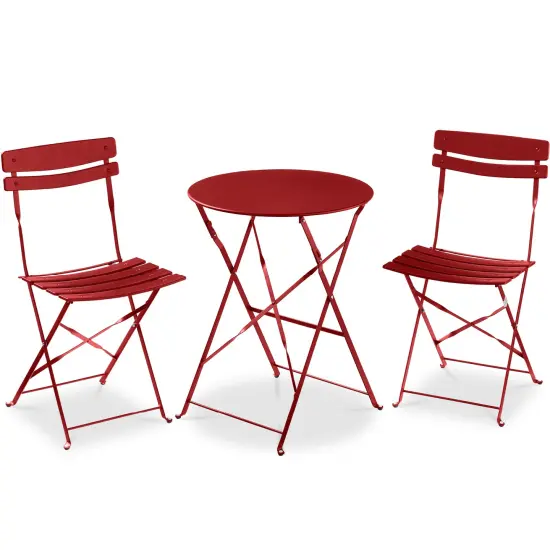Best Choice Products 3-Piece Small Bistro Set, Folding Patio Furniture Set of 2 Chairs and Table Red {1}