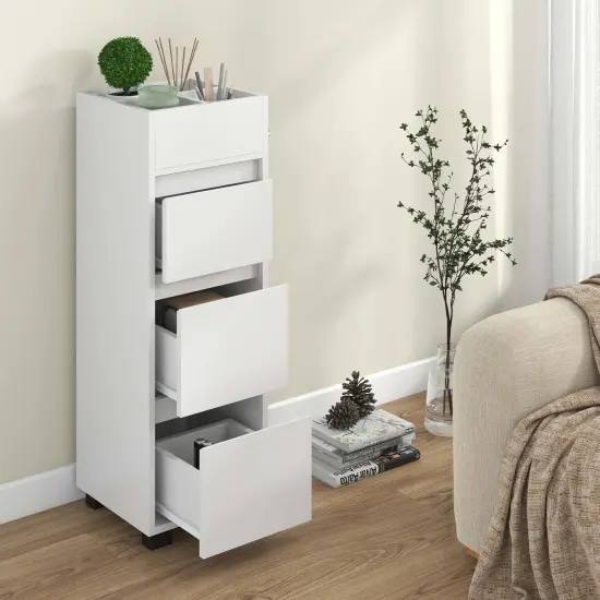 Costway Bathroom Floor Cabinet with 3 Drawers 4 Compartments 2-Side Available Towel Shelf White {4}