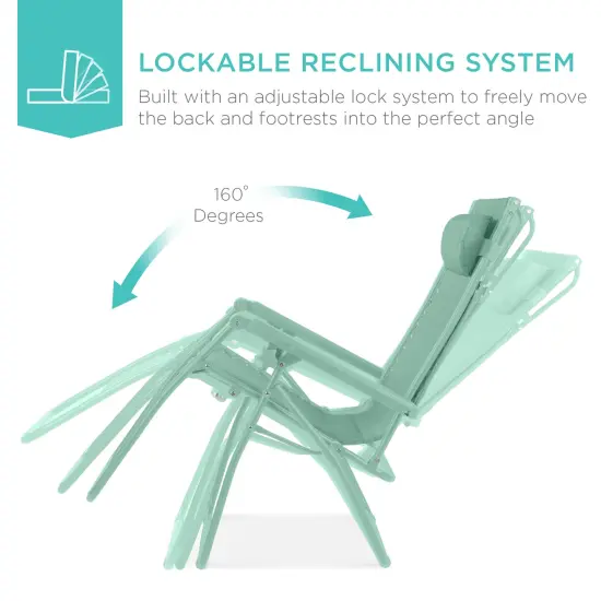 Best Choice Products Folding Zero Gravity Recliner Patio Lounge Chair w/ Canopy Shade, Headrest, Tray Seafoam {3}