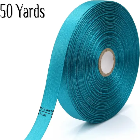 1/2 inch, Peacock Blue Ribbon for Gift Wrapping 50 Yards Perfect Wedding Party Wreath Sewing DIY Hair Accessories Decoration Floral Hair Balloons Other Projects (1/2 inch, Peacock Blue) {2}