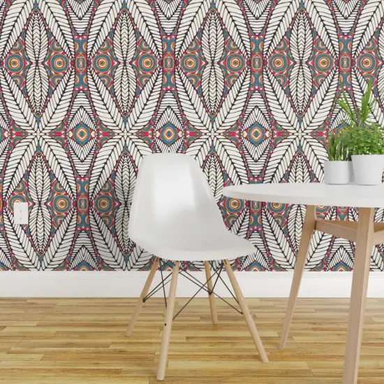Pre-Pasted Wallpaper 2FT Wide Abstract African South Africa Leaves Botanical Colorful Lines Geometric Shapes Custom Pre-pasted Wallpaper by Spoonflower {1}
