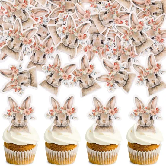 40Pack Edible Happy Easter Cupcake Toppers for Rabbit Ears Bunny Party Decorations Cake Picks Cake Food Decor Appetizers Toothpicks Party Supplies head {1}