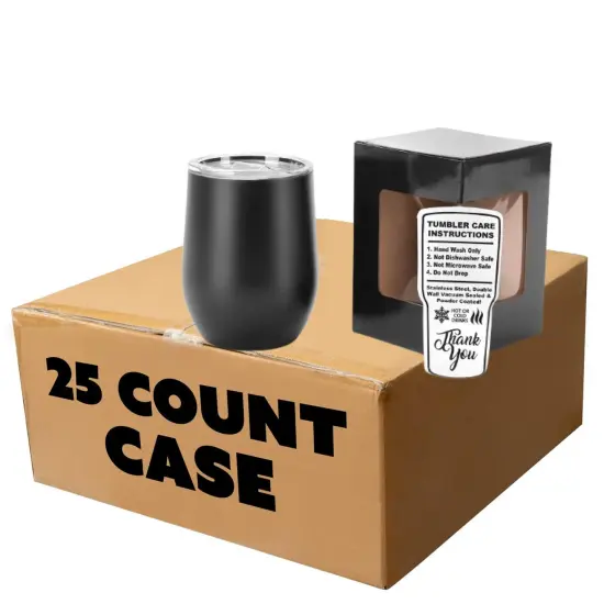 Makerflo 12 oz Powder Coated Wine Tumbler with Leak-Proof Clear Lid, Ideal for Craft and Personalization (Laser Engraving, UV DTF, Epoxy, and Vinyl) Black {1}