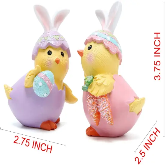 2 PCS Easter Chick Decorations Spring Easter Chicken Decors Figurines Tabletopper Decorations for Party Home Holiday Cute Egg Easter Day Gifts {5}
