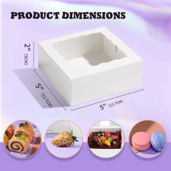 51PCS 5x5x2 Inch Bakery Boxes,Cookie Boxes with Window, Pastry Boxes for Macaroon Dessert Cupcake Donut Pastry Muffins {2}