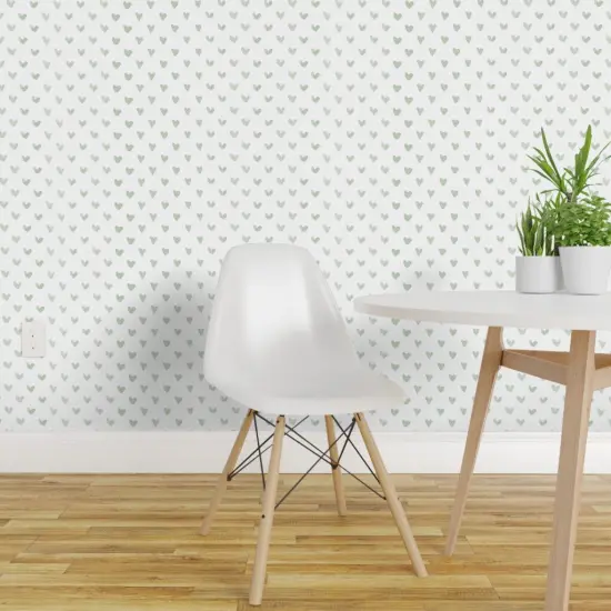 Pre-Pasted Wallpaper 2FT Wide Baby Blanket Sage Green Heart Love Wedding Nursery Valentine White Custom Pre-pasted Wallpaper by Spoonflower {1}