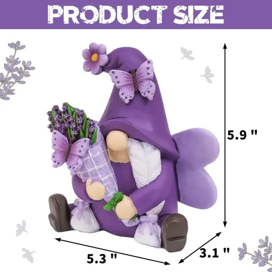 Lavender Gnomes Decor, Spring Resin Garden Gnome Decorations for Home Indoor/Outdoor Pastel Purple Spring Lavender Decorations Farmhouse Butterfly Gnome {2}