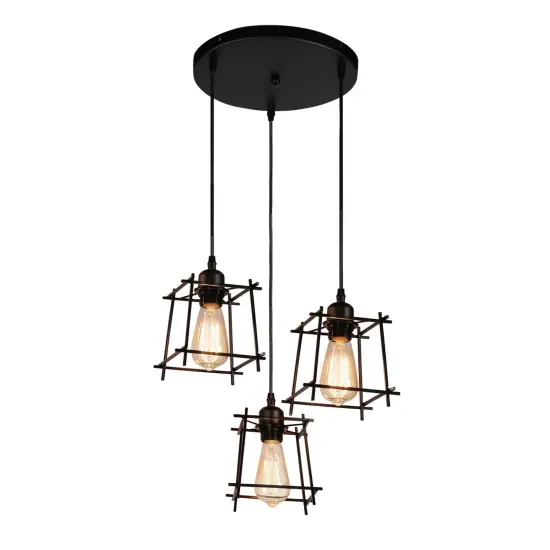 Pendant Hanging Lighting 3 Lights, Industrial Hanging Light Fixtures Chandelier Black Metal Lampshade {1}