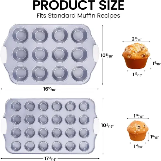 Muffin Pan Set - 12-Cup and 24-Cup Mini With Heat-Resistant Handles, Healthy Nonstick Coating, PFOA & PFAS-Free for Homemade Cupcakes, Oven and Dishwasher Safe - Set of 2 {4}