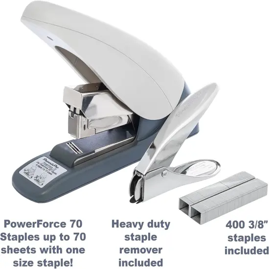 70 Heavy Duty Flat Clinch Office Stapler, 2 to 70 Sheets Using one Size 3/8" Leg-Length Staple, includes 400 Staples and a Staple Remover {3}
