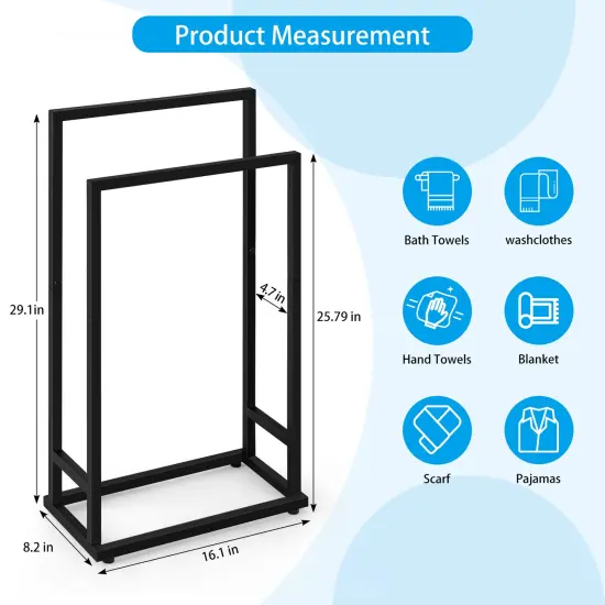Square Tube Freestanding Towel Rack Modern Bathroom Storage Organizer for Towels & Clothes {2}