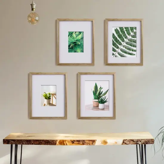 11x14 Picture Frames with Plexiglass, Display Pictures 5x7/8x10 with Mat or 11x14 Without Mat Set of 4 for Tabletop and Wall Mounting, Carbonized Brown {3}