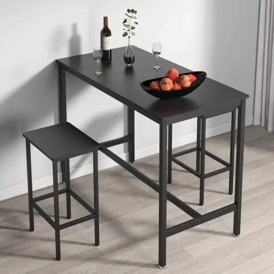 3-Piece Industrial Counter Height Dining Set Breakfast Bar Table with 2 Stools, Space-Saving Kitchen Bistro Set, Adjustable Feet White {8}