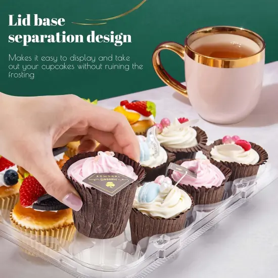 12 Count Cupcake Containers 12 Pack Cupcake Holders Plastic Stackable Cupcake Boxes with Detachable Tall Dome Lids and 144 Liners for 144 Cupcakes, BPA Free, Standard Size {3}