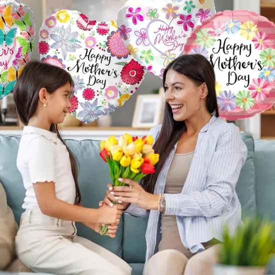 Mothers Day Balloons Kit 18'' Happy Mother’s Day Foil Balloons Flower Aluminum Balloons Set for Mothers Day Party Decoration Birthday Holiday Celebration Supplies (9Pcs) {4}